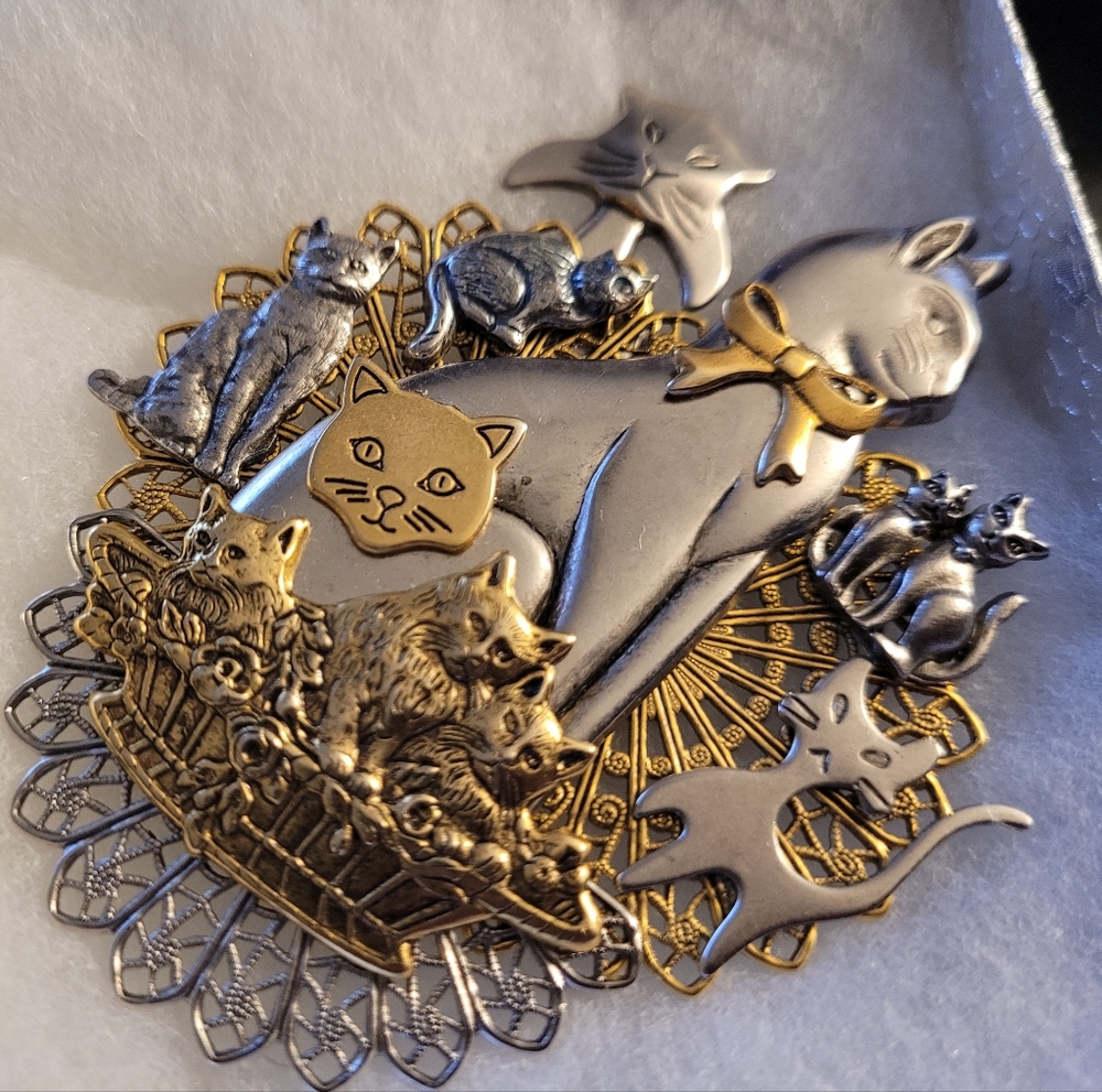 Silver and Gold Cat Brooch